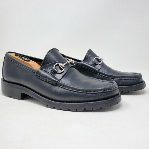 Gucci Other - Gucci Mens Black Leather Silver Horsebit Lug Sole